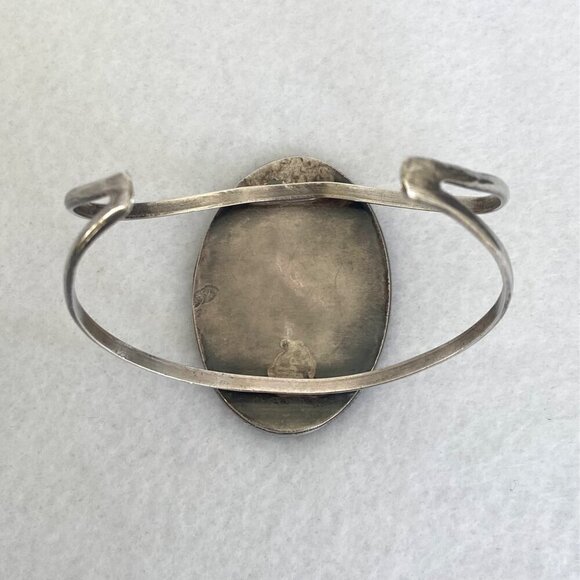 VTG Sterling Silver 925 Southwest Oval Crushed Turquoise Coral Cuff Bracelet - Picture 7 of 16